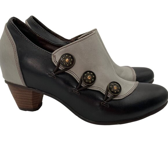 L'Artiste Spring Step 36 US 5.5-6  Black Greentea Leather Button Booties Pumps - Picture 1 of 14